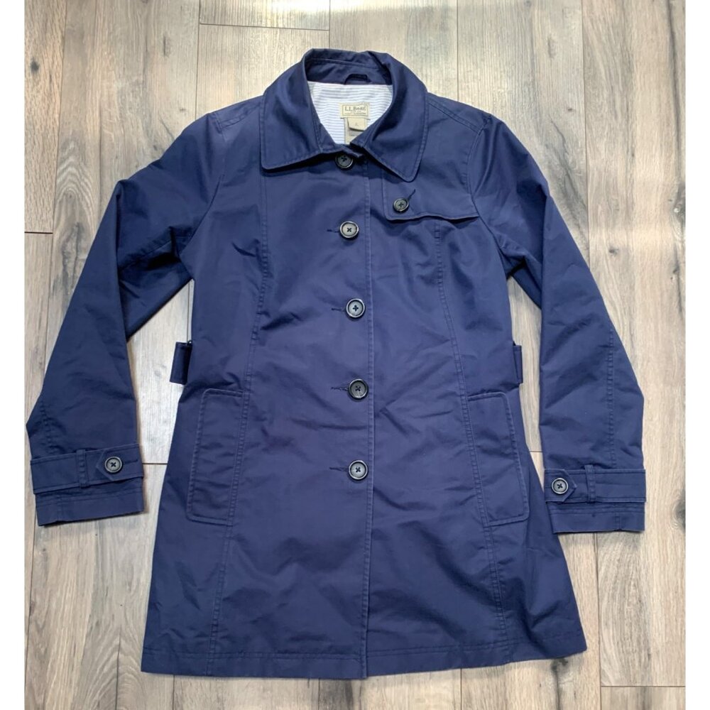 L.L. Bean Women’s Small Reg Navy Blue Old Port Trench Coat Jacket Item 287395 Po